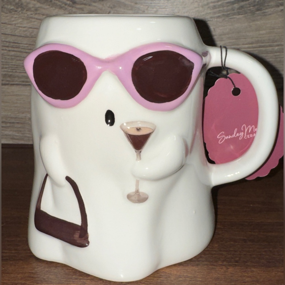 Super Cute 🥰 Sassy Girl Ghost 👻 Mug with 🍸 , 👜& Pink 🕶️ Mug by Sunday Morning